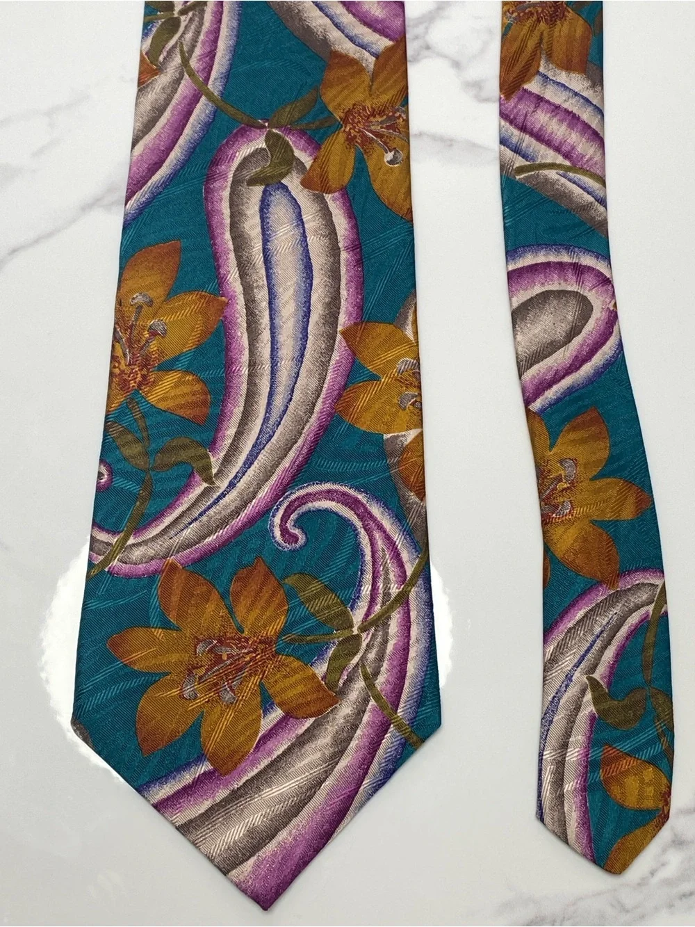 Vintage Chaps Ralph Lauren 100% Silk Floral Abstract Statement Tie Maximalist